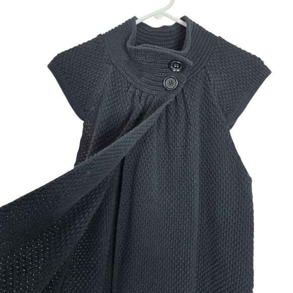 August Silk Black Crochet Sleeveless Shrug Cape Size Large P2P 17" Length 20" - Picture 3 of 4